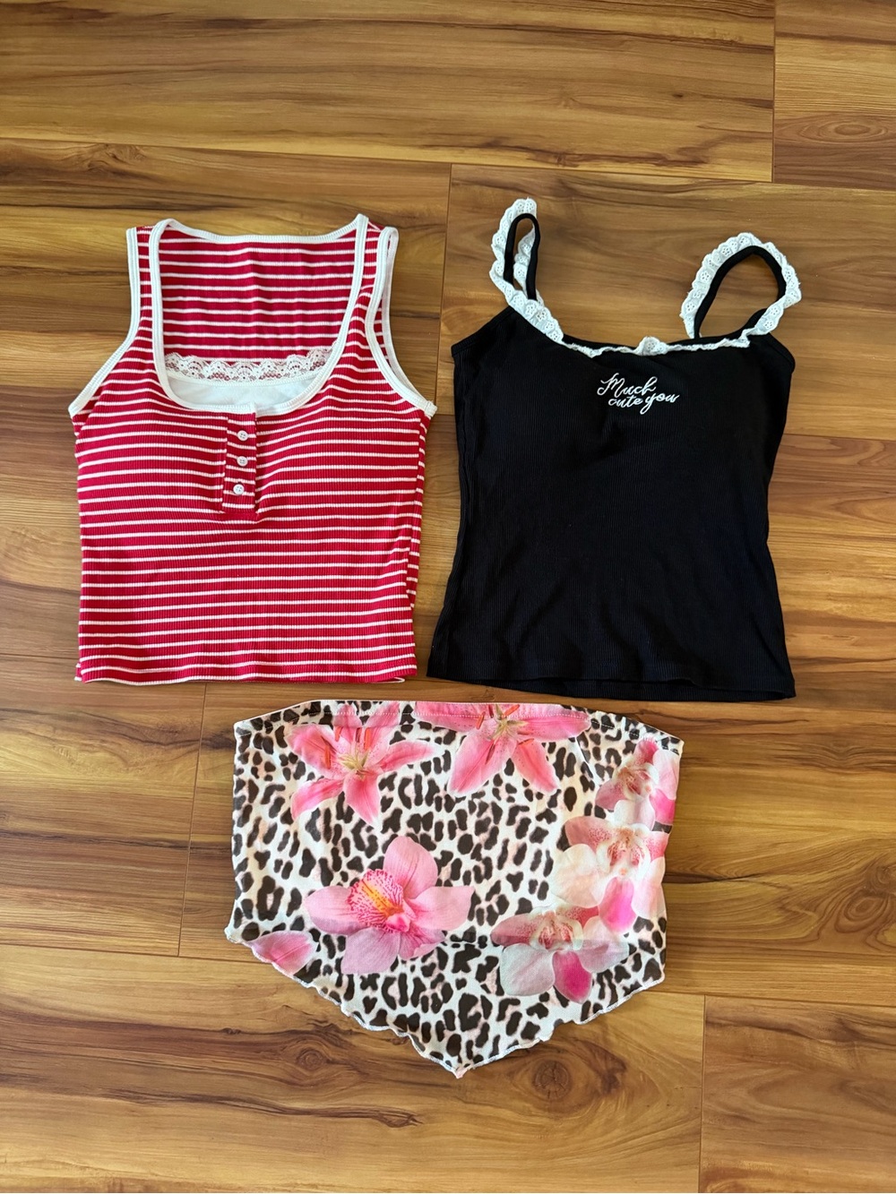 PacSun Red & White Striped Tank Top with Lace Trim